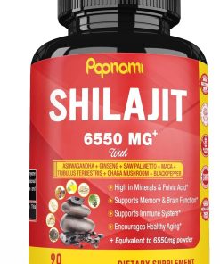 Shilajit Extract Capsules equivalent to 6550mg & Ashwagandha, Ginseng, Saw Palmetto, Maca, Tribulus, Chaga, Pepper | Trace Minerals Fulvic Acid|Immune Support, Brain Boost Supplement, 3 Months Supply