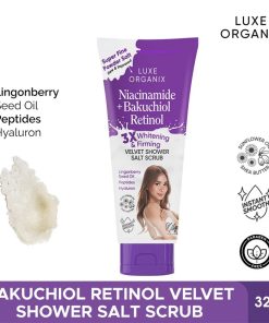 Luxe Organix Niacinamide + Bakuchiol Retinol Velvet Shower Salt Scrub 320g
