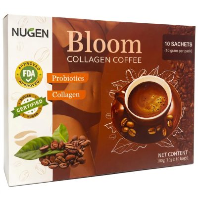 NUGEN Bloom Collagen Coffee – Instant Coffee Mix with Collagen & Probiotic Ingredients | 10 Sachets
