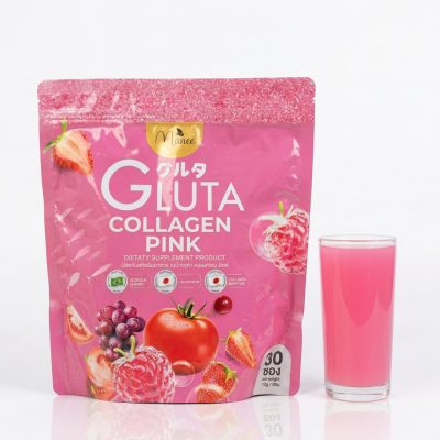 Manee Gluta Collagen Pink Drink Powder | 30 Sachets (10g Each) | Collagen & Antioxidant Blend | Berry Flavor Dietary Supplement